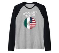 Two Cultures One Heart USA Mexico Flag Unity Art Women Men Raglan Baseball Tee