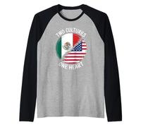 Two Cultures One Heart USA Mexico Flag Unity Art Women Men Raglan Baseball Tee