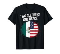 Two Cultures One Heart USA Mexico Flag Unity Art Women Men T-Shirt
