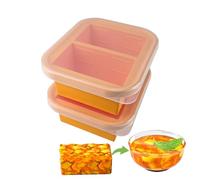 Two Cup Silicone Food Freezing Tray with lid, Reusable Meal Prep Stackable, BPA Free Organisers Containers for Baby Food, Storing Broth Sauce Yoghurt, Jumbo Ice Cube Trays, 300ml/Cup (Orange)