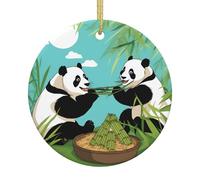 Two Cute Big Pandas 2.9-inch Diameter Round Christmas Pendant with a Printed Pattern Perfect for Holiday Decorations