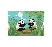 Two Cute Big Pandas 6-Piece Printed placemat Set Heat-Insulated Table mat Hotel Banquet Decoration mat 12x18 inches