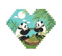 Two Cute Big Pandas Print Building Brick Block Puzzle - Heart Shaped Picture Puzzles, Wooden Picture Jigsaw Puzzles