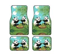 Two Cute Big Pandas Printed car Floor mats, Front and Rear, Four-Piece Set Suitable for Most Cars, Trucks, and Vans
