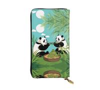 Two cute big pandas Printed leather wallet, 7.5 x 4.1-inch long credit card holder, portable travel cash wallet