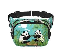 Two Cute Big Pandas Square Double-Layer Waist Bag for Outdoor Activities Such as Sports, Travel, Hiking, Cycling