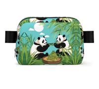 Two cute big pandas Square-Shaped Waist Bag with Durable Polyester and Adjustable Strap for Unisex Use