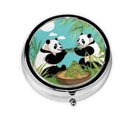 Two Cute Big Pandas This Small, Printed, Round Pill Box is a Portable Pill and Vitamin Organizer Perfect for Pockets, Purses, and Travel.