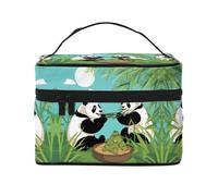 Two cute big pandas Women's travel cosmetic bag, (9x6.5x6.2 inches) portable large capacity cosmetic bag, large cosmetic bag storage bag for girls, Black, One Size, Black, One Size