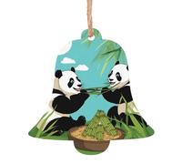 Two cute big pandas Wooden Christmas Tree Ornaments Bell Shape 2 PCS - Vintage Pendant Decorations for Holiday Home Decor