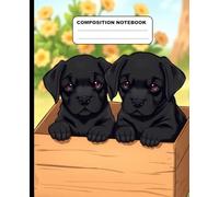 Two Cute Black Labrador Puppies In A Box Wide Ruled Composition Notebook: Dog Themed Notebook 7.5 Inches x 9.25 Inches 110 Pages