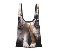 Two Cute Bulldog Dogs Foldable Shopping Bag In Pouch Reusable Shopping Bags