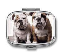Two Cute Bulldog Dogs Pill Case with 2 Compartment, Pill Organizer Portable Square Pill Box,Vitamin Pill Organizer for Pocket Purse and Travel