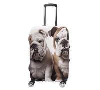 Two Cute Bulldog Dogs Suitcase Covers Luggage Protector - Travel Elastic Baggage Case Protective, Washable Anti-scratch Large Suit Case Cover for Suitcases Fits 19-32 Inch Luggages, white, Small