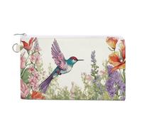 Two Cute Bulldog Dogs Wallet for Men Women Canvas Coin Purse Zippered Change Holder with Secure Closure, Garden with birds and flowers, One size