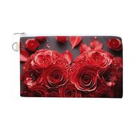 Two Cute Bulldog Dogs Wallet for Men Women Canvas Coin Purse Zippered Change Holder with Secure Closure, Red Rose Love Heart, One Size