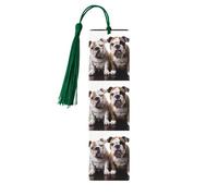 Two Cute Bulldog Dogs Wooden Bookmark Book Lovers Tassels Crafts Accessories Reading Book Club Party