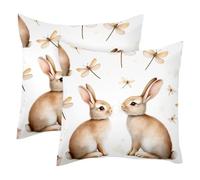 Two Cute Bunnies 2 Pack Square Throw Pillow Covers Decorative Soft Velvet Pillowcase for Couch Sofa Bed Car Living Room, 40x40cm