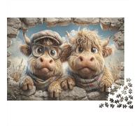 Two Cute Cartoon Highland Calf Jigsaw Puzzles for Adults 1000 Piece Highland Cows Jigsaw Puzzle for Adults Wood Puzzle Challenging Therapeutic Fun Family Decoration Multi Colour 1000pcs (75x50cm)