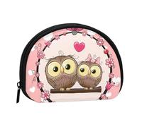 Two Cute Cartoon OwlsSmall Makeup Sanitary Napkin Storage Bag,Women's Cosmetic Coin Purse