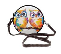 Two Cute Colorful Owls Women Round Crossbody Bags Leather Sling Bag Purse