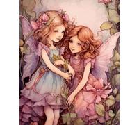 Two Cute Fairy Friends with Flowers Paint by Number Pink Flowers Spirit DIY Painting on Canvas with Brushes Acrylic Paints Paint by Numbers for Adults and Kids Beginner 16x20 Inch（without Frame）