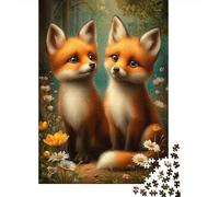 Two Cute Fox Cubs in Forest 1000-Piece Jigsaw Puzzle for Adults, 38x26cm/1000pcs, A Calm After-work Activity; Low-dust Card Pieces for Tidy Sorting