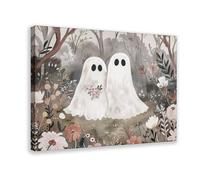 Two Cute Ghosts Getting Married in Flower Forest Poster, Dark Moody Cottagecore Decor Vintage Poster, Gothic Painting 24x36inch(60x90cm) Frame