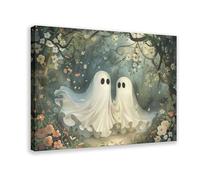 Two Cute Ghosts Getting Married in Flower Forest Print Poster, Dark Academia, Moody Cottagecore Decor Vintage Gothic Painting 20x30inch(50x75cm) Frame