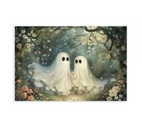 Two Cute Ghosts Getting Married in Flower Forest Print Poster, Dark Academia, Moody Cottagecore Decor Vintage Gothic Painting 20x30inch(50x75cm) Unframe