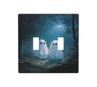 Two Cute Ghosts in The Dark Woods Double Gang Toggle Light Cover Wall Plate Switch Decor Standard Size - 11.4x11.4cm