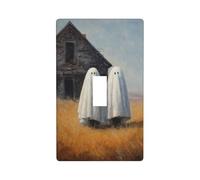 Two Cute Ghosts Old Abandoned House Light Switch Cover Decorative Single Toggle 1 Gang Wall Plate for Kitchen Farmhouse Bedroom Bathroom Art Decor