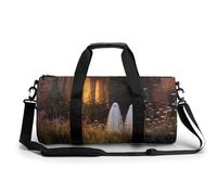 Two Cute Ghosts Old House Wildflowers Travel Gym Bag for Women Men Cylindrical Duffle Bag Sport Workout Bag with Shoulder Strap