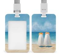 Two Cute Ghosts Walking Along Beach ID Badge Holder Retractable Clip Card Holder Card Protector Name Badge Name Tag for Work Office Doctor Nurse