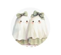 Two Cute Ghosts With Green Bows Round Magnetic Fridge Magnets For Kitchen Durable With Enduring Magnetism