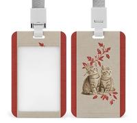 Two Cute Kittens on Fabric Pattern ID Badge Holder Retractable Clip Card Holder Card Protector Name Badge Name Tag for Work Office Doctor Nurse
