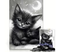 Two Cute Kittens Under The Moon 1000 Piece Jigsaw Puzzles for Teenagers Jigsaw Logical Skill Casual Enjoyment Precise Join Thoughtful Gift (38x52cm)