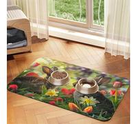 Two Cute Little Rabbits Pet Food Mat 17.2x11.81in Absorbent Non-Slip PU Leather Feeding Mat for Dogs Cats Rubber Bottom Fast Drying Rollable Pet Bowl Placemat