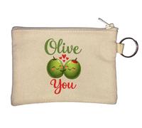 Two Cute Olives Showing Love Key Chain Coin Purse Beige