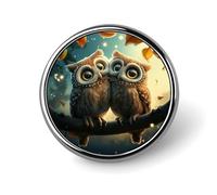 Two Cute Owls Round Brooch Pin Badge Lapel Tie Pin for Women Men Office Worker Teacher Decor