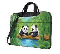 two cute pandas Laptop Bag, Multifunctional Shoulder Messenger Bag, 14.96 Inch Long Computer Case, Briefcase Handbag Shoulder Bag