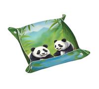 Two Cute Pandas Leather Storage Tray, Storage Key Chains, Coins, Watches, Earrings and Other Accessories, a Must-Have for Home