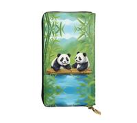 two cute pandas Printed leather wallet, 7.5 x 4.1-inch long credit card holder, portable travel cash wallet