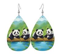 Two Cute Pandas Teardrop Leather Earrings, Women'S Accessories, Versatile Earrings Suitable For Commuting And Travel.