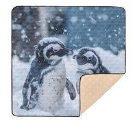 Two Cute Penguins Baby Play Mat for Floor, 127x127 CM Playpen Mat,Thicken Soft Non-Slip Tummy Time Mat for Toddlers and Infants
