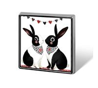 Two Cute Rabbits Black And White Unisex Brooches & Pins Square Lightweight Lapel Badge Jewelry for Clothing Shawl Hat
