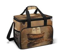 Two Cute Sheet Ghosts in Wooden Rowboat Camping Cooler Bag Insulated Beach Coolers Portable Leak Proof Bags with Shoulder Strap