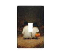 Two Cute White Ghosts in The Woods Light Switch Cover Decorative Single Toggle 1 Gang Wall Plate for Kitchen Farmhouse Bedroom Bathroom Art Decor