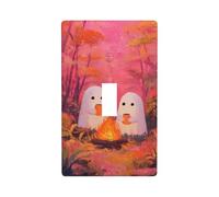 Two Cute White Ghosts in The Woods Light Switch Cover Decorative Single Toggle 1 Gang Wall Plate for Kitchen Farmhouse Bedroom Bathroom Art Decor