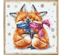 Two Cute Yellow Fox Hug in Winter DIY 11CT Counted Cross Stitch Kits for Beginners Easy Stamped Fabric Embroidery Needlecraft Art Wall Decor 38x38cm(2)